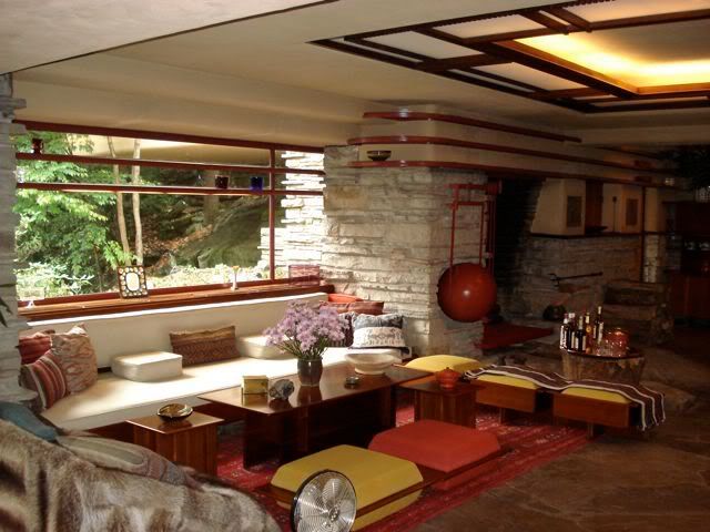 Interior of Fallingwater depicting a sitting area in the living room Pictures, Images and Photos