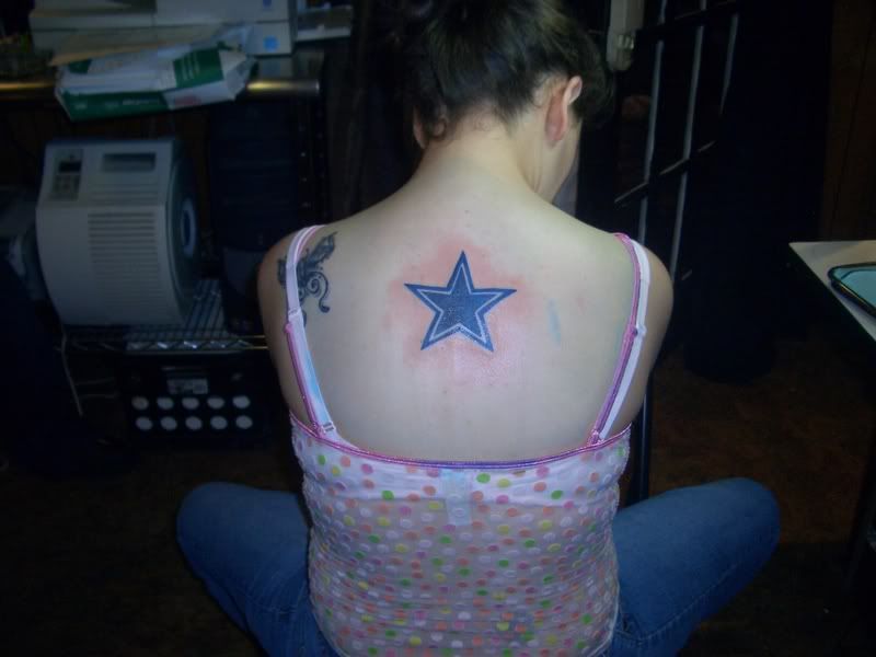  left shoulder-back area.. and my newest one is a Dallas Cowboys star.