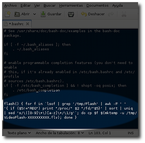 definir funcion y alias permanente en bashrc de linux