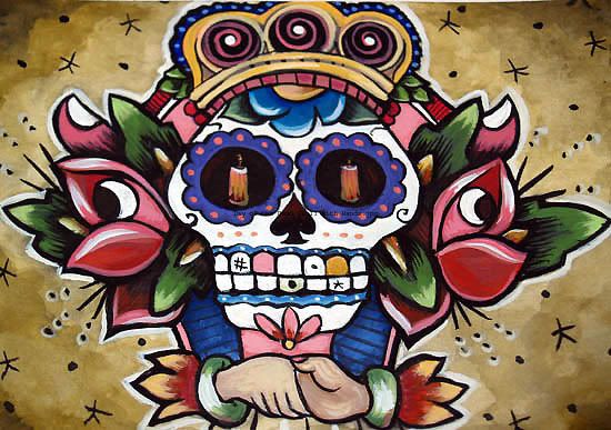 A highly decorative Day of the Dead tattoo.